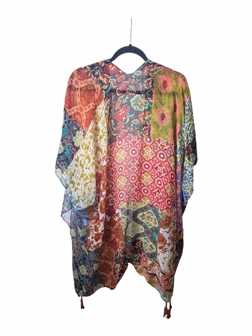 Multi-Color Patchwork Kimono Cardigan - Lightweight Boho Cover-Up. One size. - Picture 2 of 5